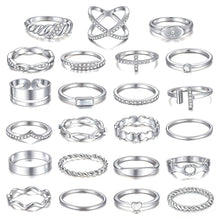 将图片加载到图库查看器，25 Pcs Gold Stackable Ring Set for Women, Chunky Knuckle Finger Midi Rings, Silver Simple Stacking Cute Rings Pack Trendy Stuff Jewelry Gift