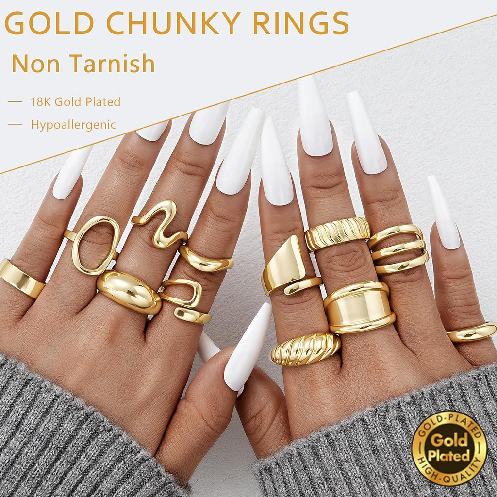 Gold Stacking Rings & Silver Hoops — 20 Piece Set