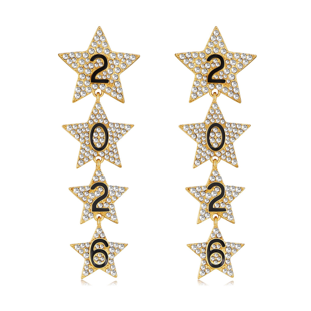Happy New Year Rhinestone Dangle Earrings – view 8