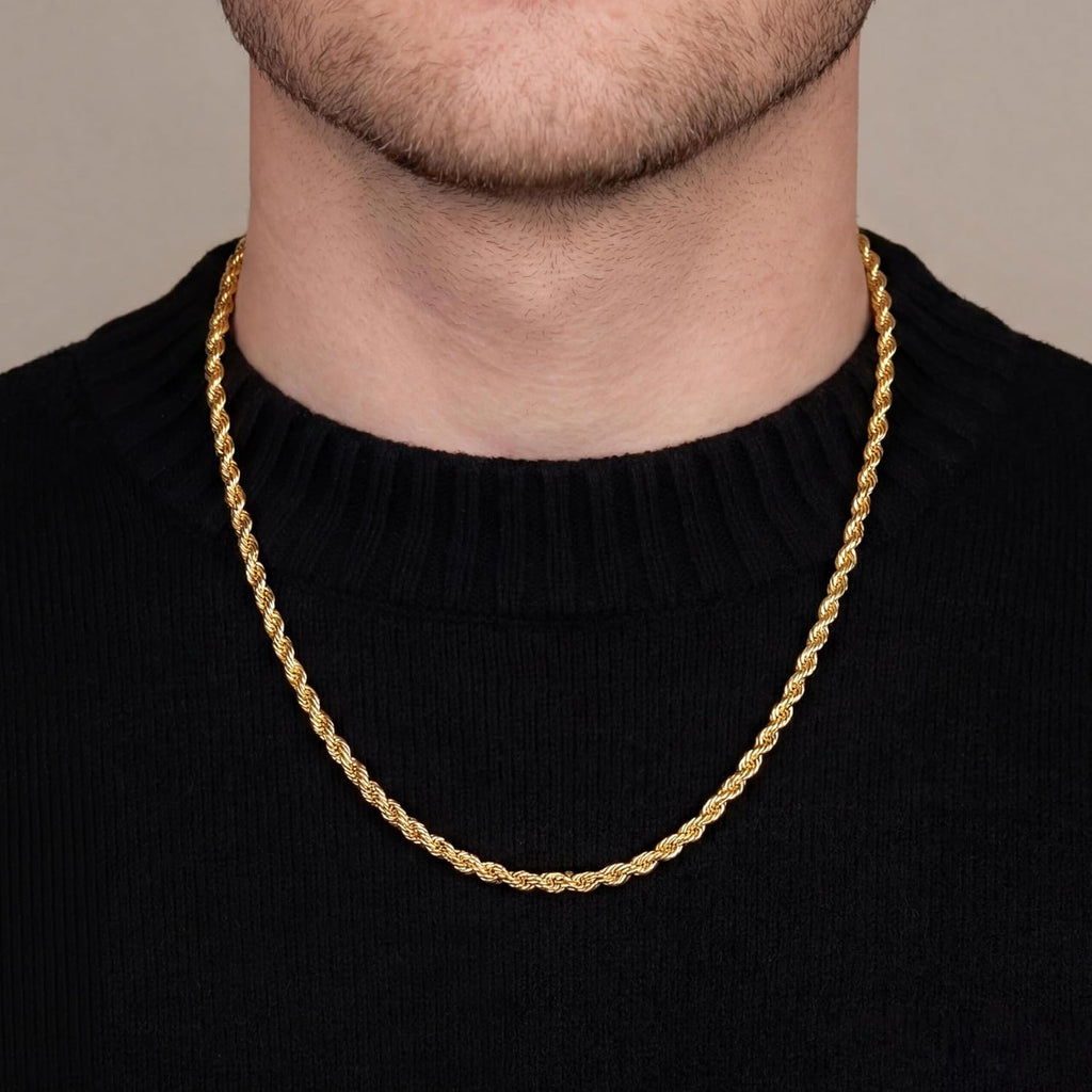Gold Rope Chain Necklace for Men, Stainless Steel – alternate view