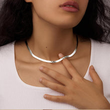 Load image into Gallery viewer, Chunky Silver Herringbone Choker Necklace for Women, Stainless Steel – view 3