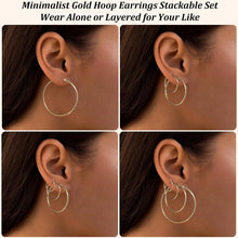 将图片加载到图库查看器，Gold Hoop Earrings Set for Women,14k Gold Plated Gold Hoops with Sterling Silver Post Thin Hoop Gold Earrings