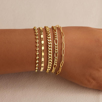 Layered Bracelet Set — 5 Pieces, 14K Gold Plated
