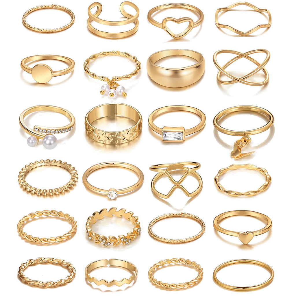 25 Pcs Gold Stackable Ring Set for Women, Chunky Knuckle Finger Midi Rings, Silver Simple Stacking Cute Rings Pack Trendy Stuff Jewelry Gift