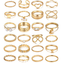将图片加载到图库查看器，25 Pcs Gold Stackable Ring Set for Women, Chunky Knuckle Finger Midi Rings, Silver Simple Stacking Cute Rings Pack Trendy Stuff Jewelry Gift