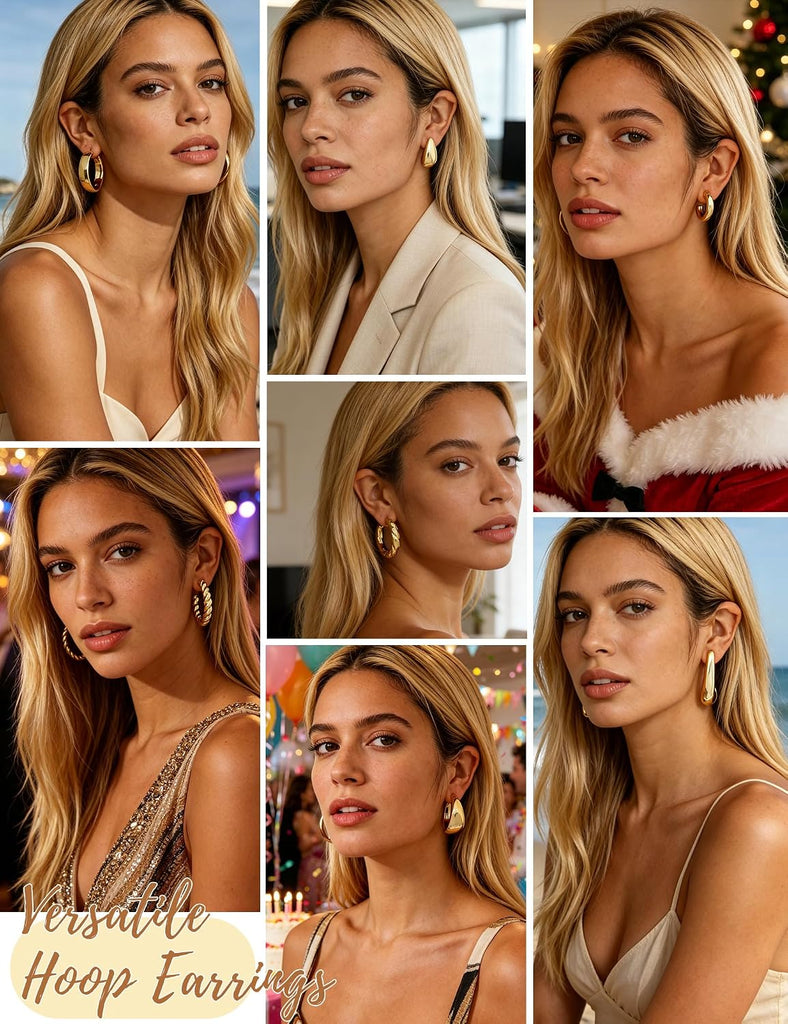 Chunky Gold Hoop Earrings — 36 Pairs, Multipack