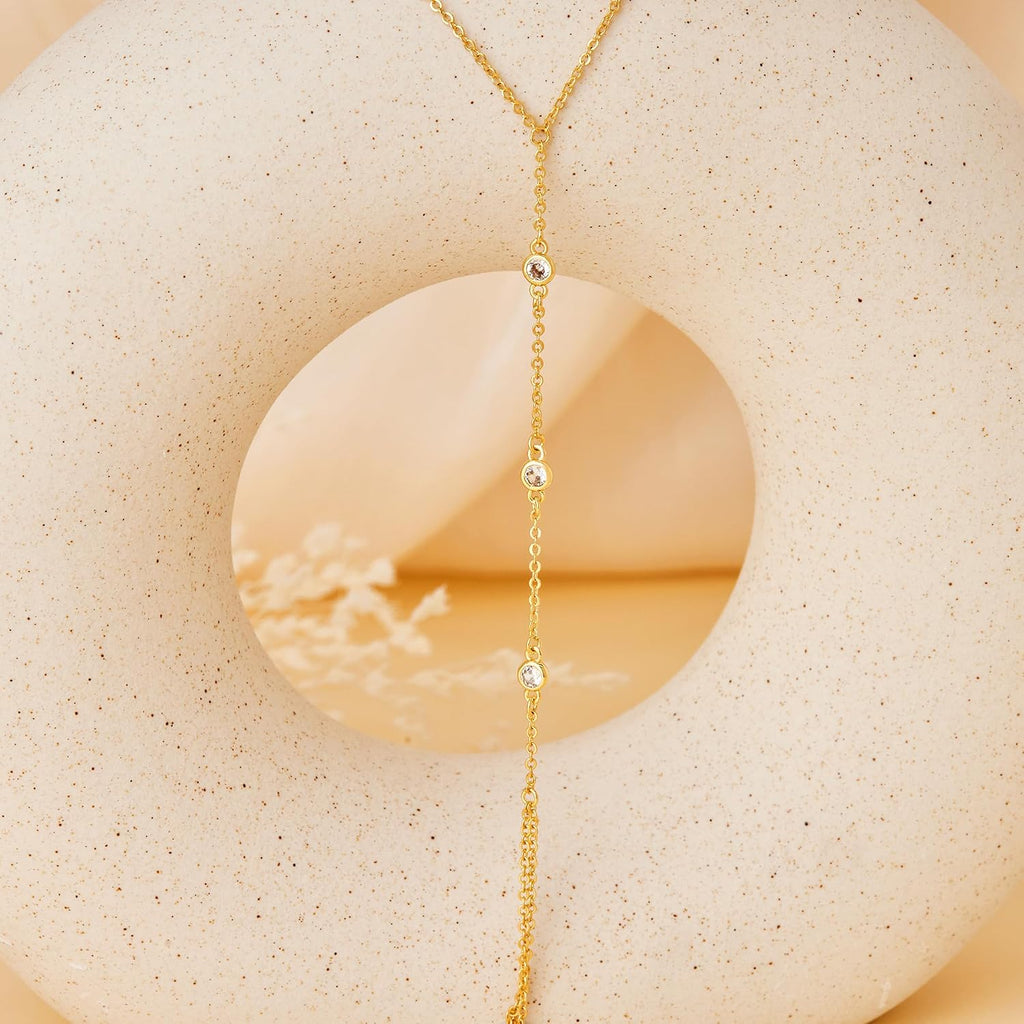 Dainty Gold Hand Chain — Cubic Zirconia Ring Bracelet