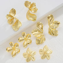 Load image into Gallery viewer, Chunky Gold Flower Dangle Earrings for Women, Gold Plated Irregular Leaf Floral Big Statement Earrings Set – view 6