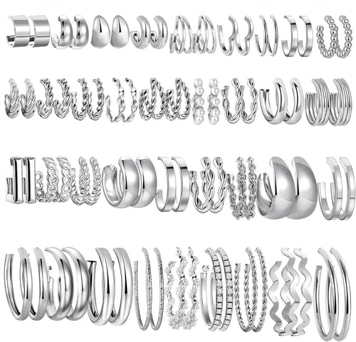 36 Pairs Gold Hoop Earrings Set for Women, Chunky Gold Earrings Multipack, Trendy Silver Hoop Earring Pack Jewelry