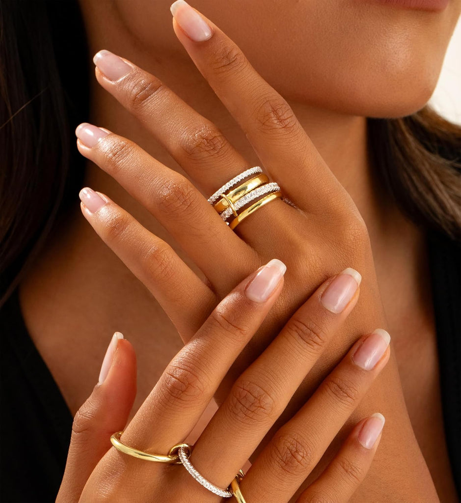 14K Gold Plated Stackable Rings for Women, Non-Tarnish, Cubic Zirconia – view 4