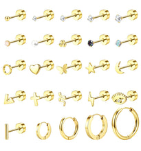 Load image into Gallery viewer, Flat Back Earrings — 25 Piece Set, 14K Plated Steel