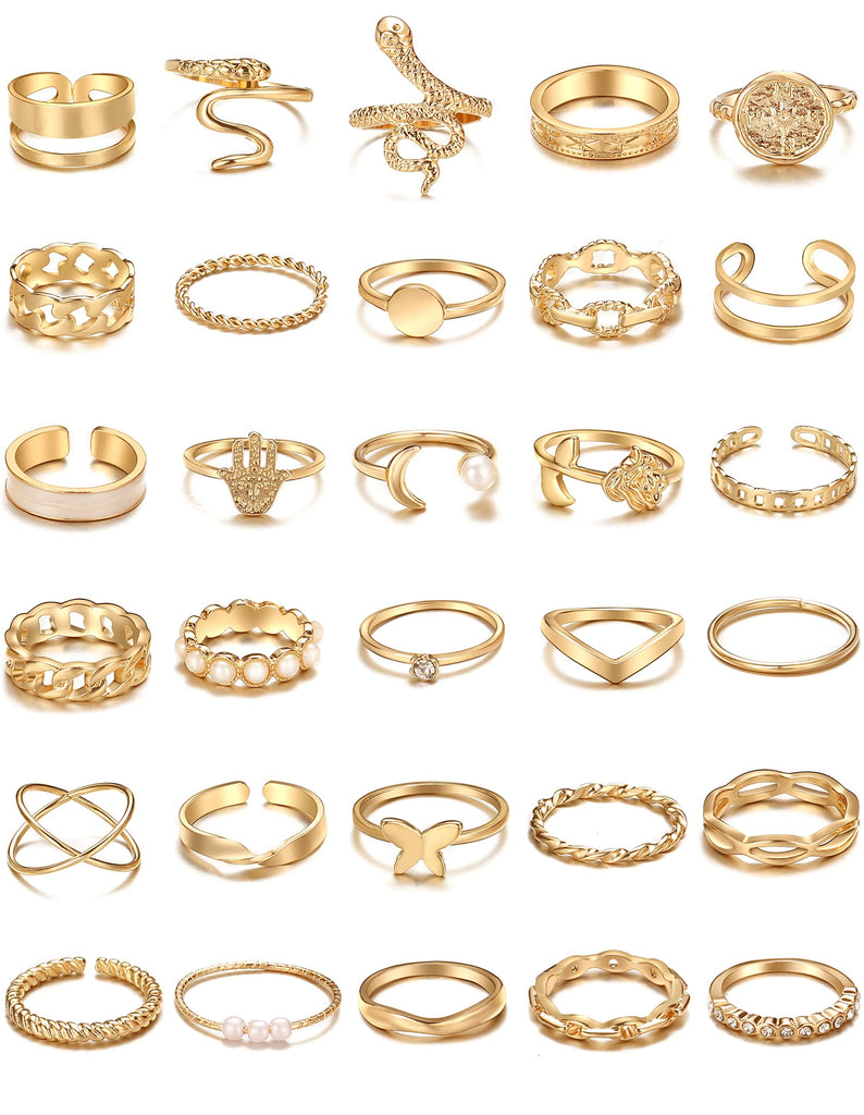 25 Pcs Gold Rings Set for Women, Thin Stackable Knuckle Finger Midi Rings, Simple Stacking Cute Ring Pack Trendy Stuff Jewelry Gift