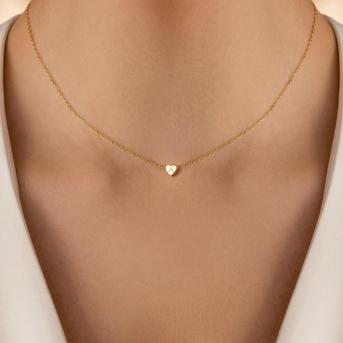 Heart Initial Necklace — A–Z, 14K Gold Plated