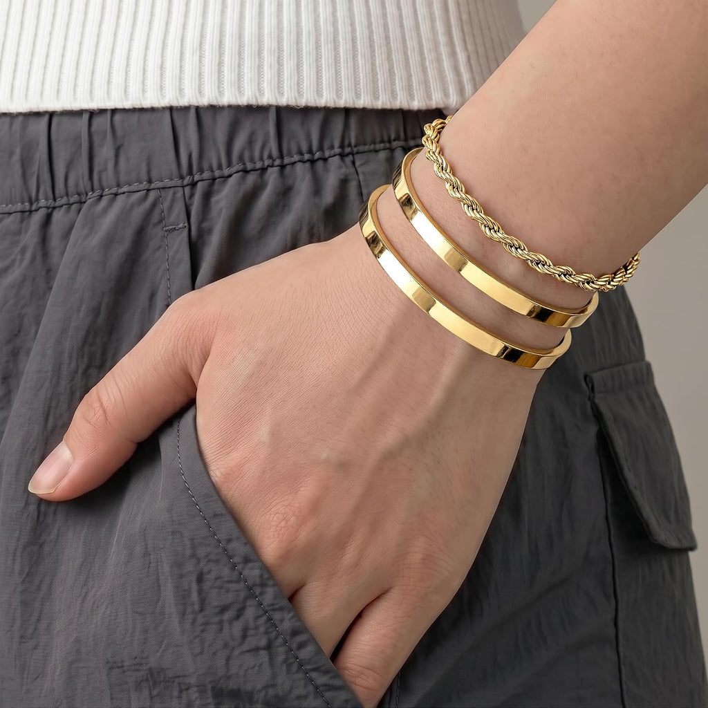 Gold Bangle & Cuff Stack — Adjustable, Non Tarnish