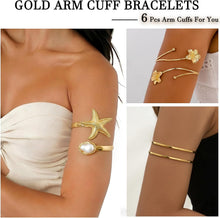将图片加载到图库查看器，Boho Gold Arm Cuffs — 6 Piece Set, Adjustable Armlets