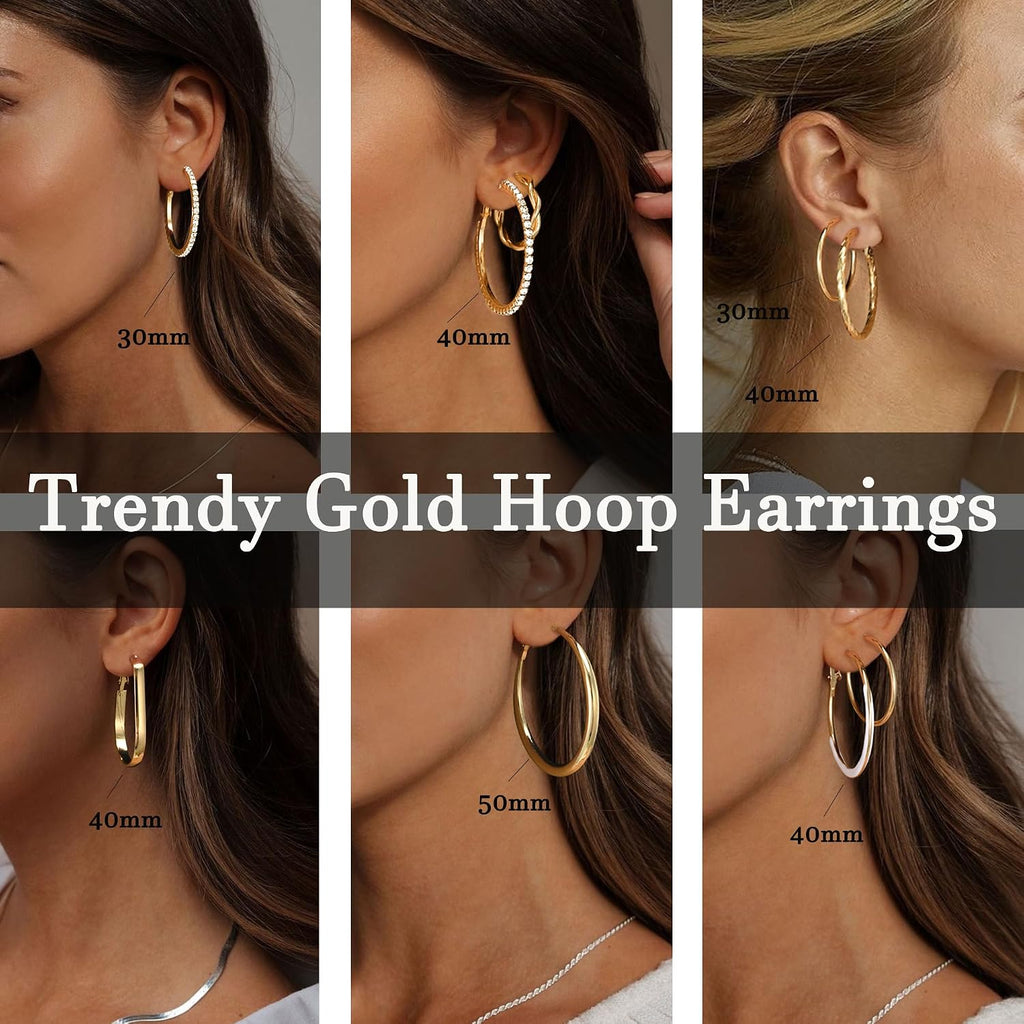 Gold Hoop Earrings Set — 18 Pairs, Everyday Lightweight Hoops