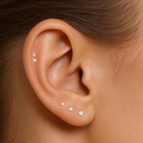 Mini CZ Stud Earrings — 5 Pair Set, 14K Gold Plated
