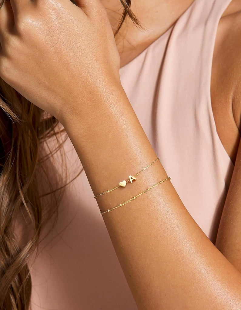14K Gold Plated Initial Heart Bracelet Women – alternate view