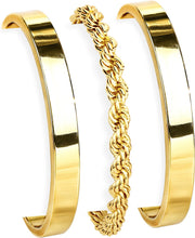 Load image into Gallery viewer, Gold Bangle &amp; Cuff Stack — Adjustable, Non Tarnish