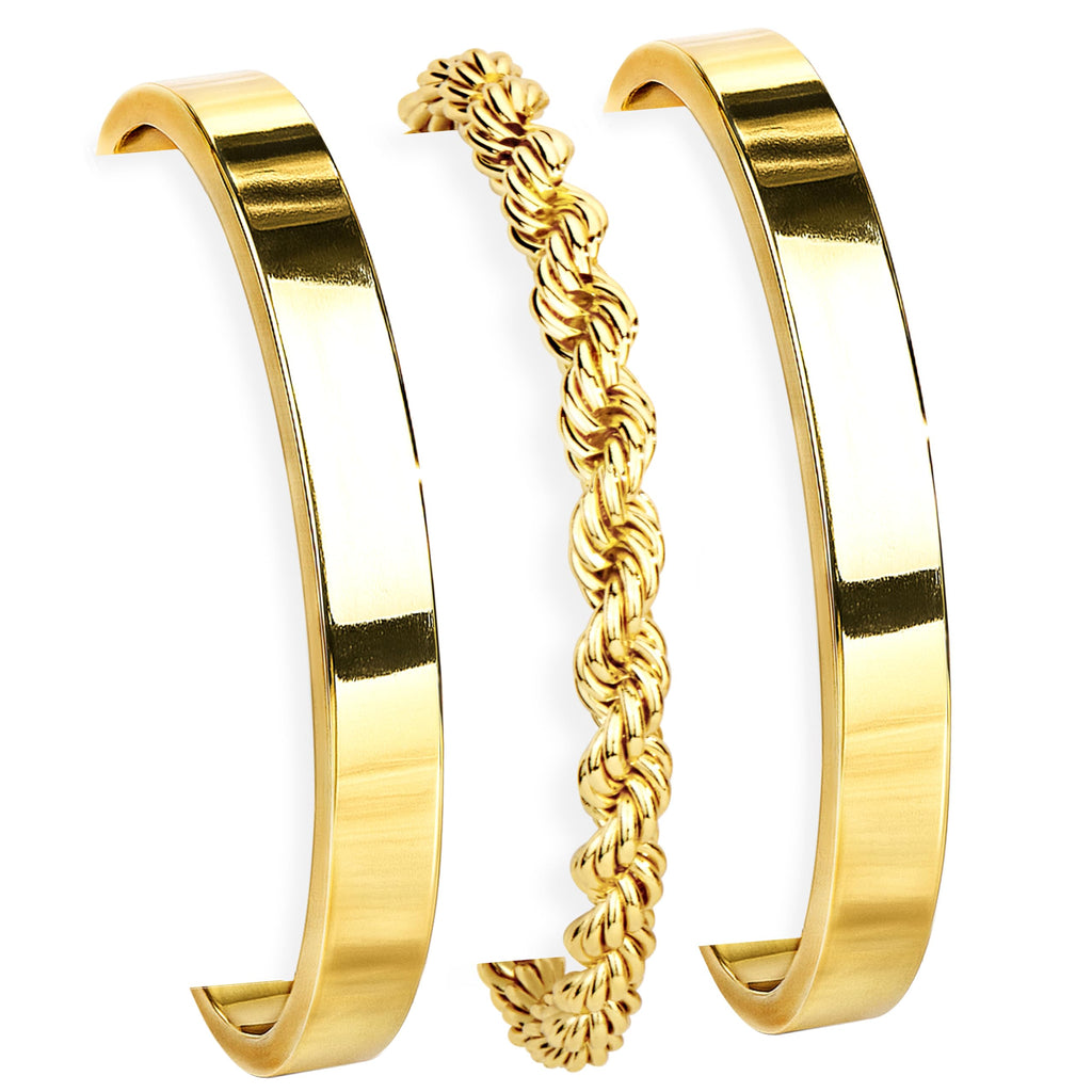 Gold Bangle & Cuff Stack — Adjustable, Non Tarnish