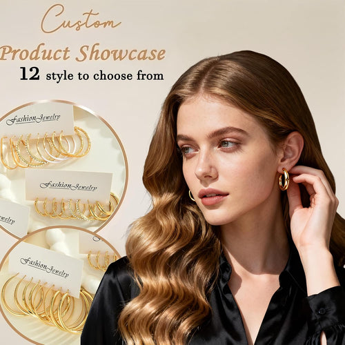 Gold Hoop Earrings Set — 18 Pairs, Everyday Lightweight Hoops