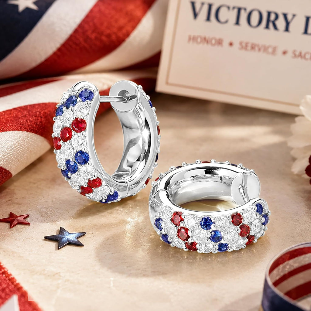 4th of July Independence Day Patriotic Hoop Earrings for Women，250th Anniversary Usa American Flag Red White Blue earrings