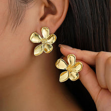 Load image into Gallery viewer, Chunky Gold Flower Dangle Earrings for Women, Gold Plated Irregular Leaf Floral Big Statement Earrings Set – view 5