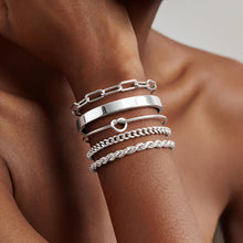 将图片加载到图库查看器，Sterling Silver Cuff Bangle Bracelet Set for Women , S925 Silver Chunky Cuban Link – view 2