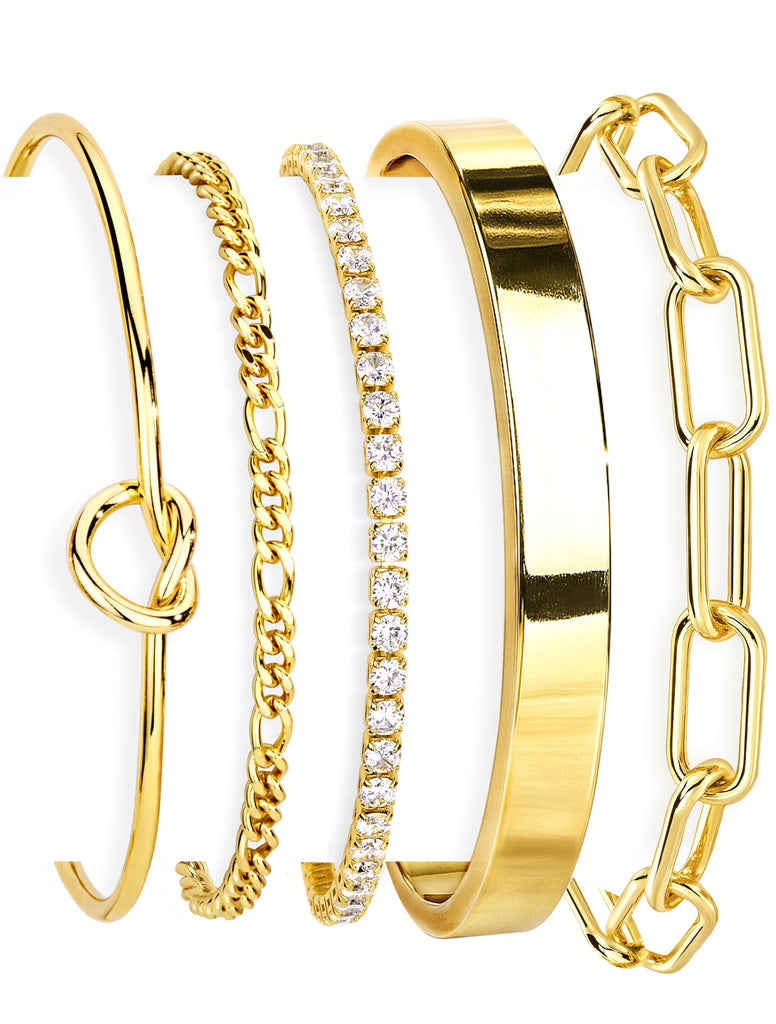 Gold Bracelets Set for Women, 14K Gold Plated, Sterling Silver – view 9
