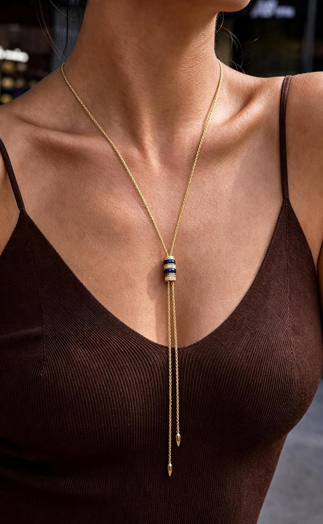 Lariat Y Necklace for Women Long Gold Plated Cord Pendant – alternate view