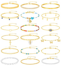 Load image into Gallery viewer, Gold Anklet Set — 21 Pieces, Adjustable Layered