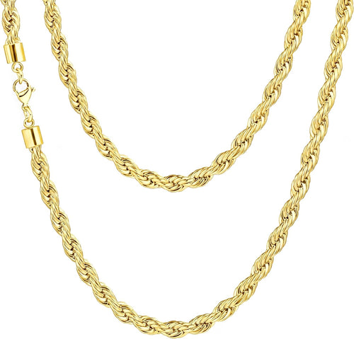 Gold Rope Chain Necklace for Men, Stainless Steel