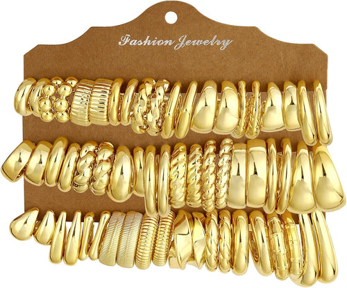 Chunky Gold Hoop Earrings — 30 Pair Multipack, 7 Finishes