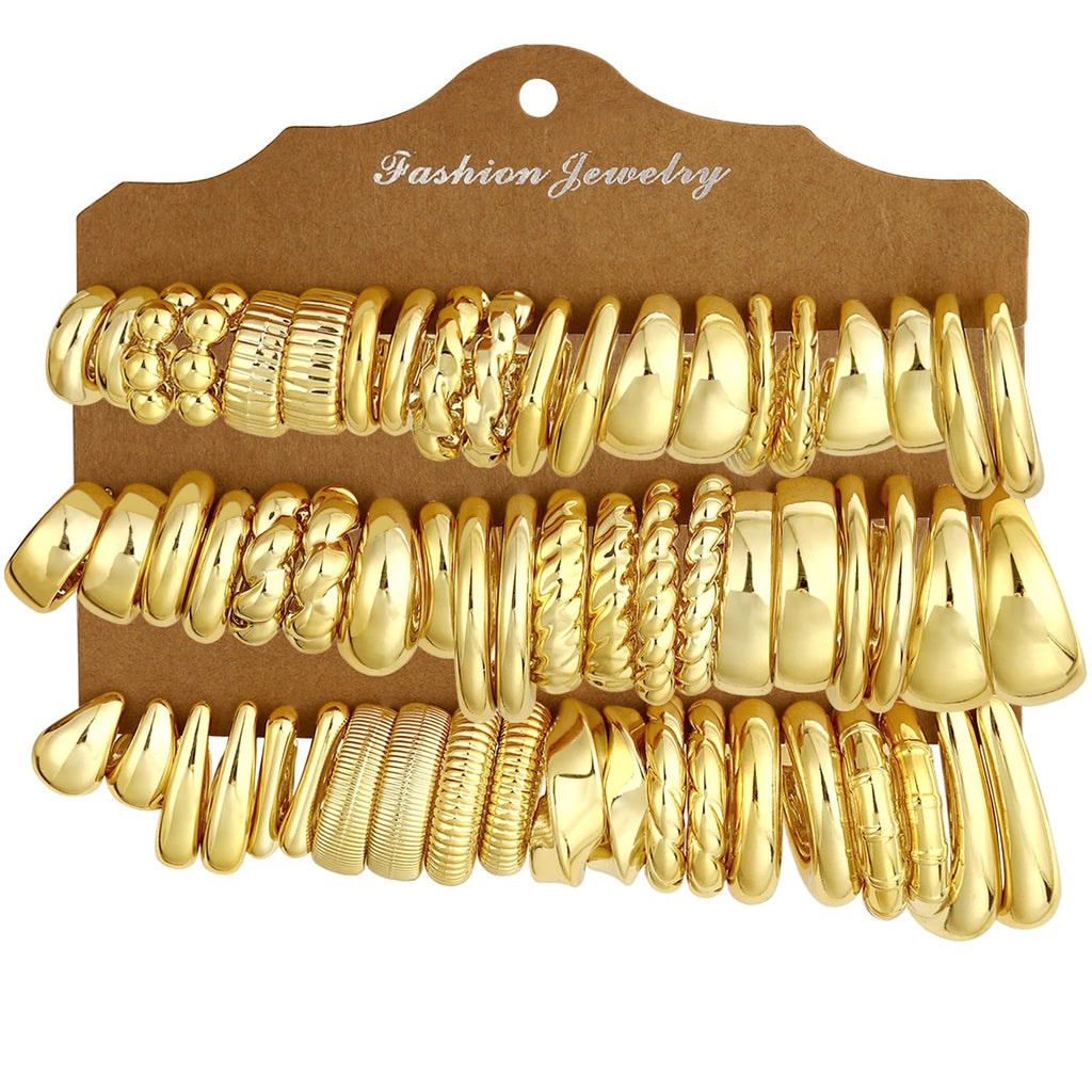 Chunky Gold Hoop Earrings — 30 Pair Multipack, 7 Finishes