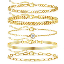 Load image into Gallery viewer, Dainty Gold Bracelets for Women Waterproof, Stackable 14K Gold Plated Waterproof Rope Cuban Snake Paperclip Figaro Link