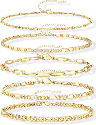 Layered Anklet Set — Cuban & Figaro Chain, Waterproof
