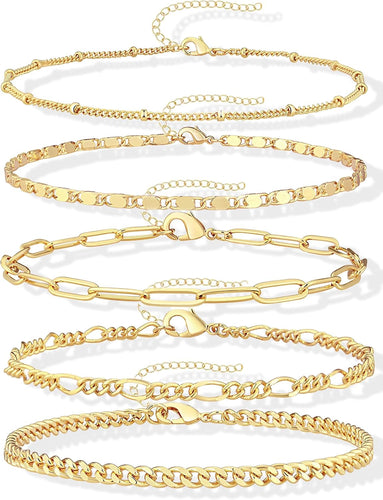 Layered Anklet Set — Cuban & Figaro Chain, Waterproof
