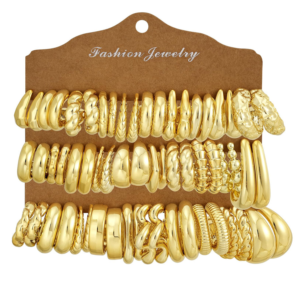Chunky Gold Hoop Earrings — 30 Pair Multipack, 7 Finishes