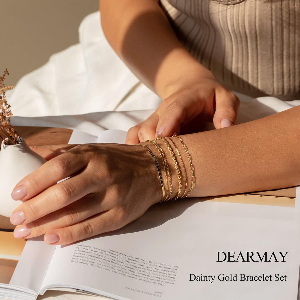 Gold Bracelets for Women, 14K Gold Plated, Waterproof