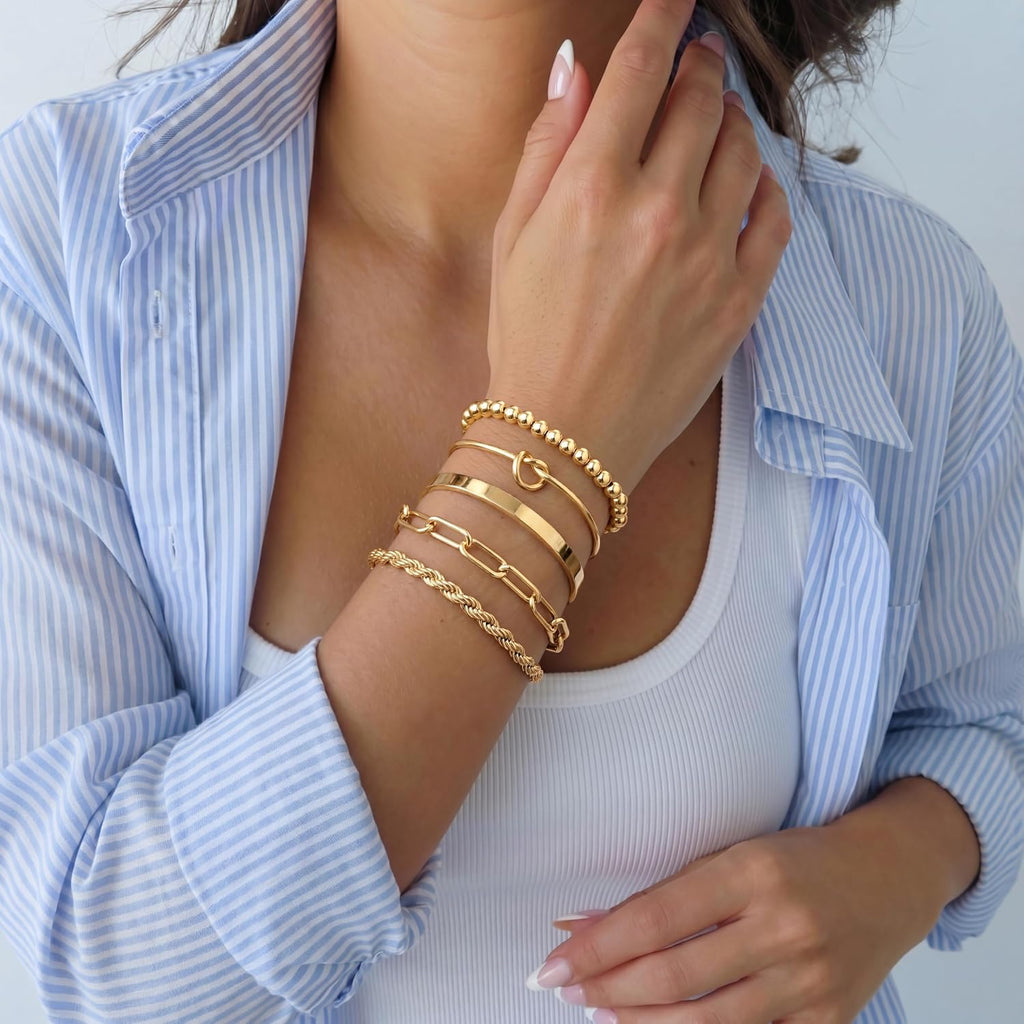 Gold Bracelets Set for Women, 14K Gold Plated, Sterling Silver – view 5