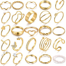 将图片加载到图库查看器，25 Pcs Gold Rings Set for Women, Thin Stackable Knuckle Finger Midi Rings, Simple Stacking Cute Ring Pack Trendy Stuff Jewelry Gift