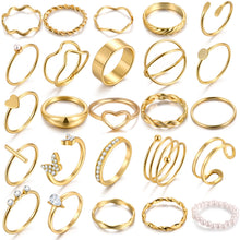 将图片加载到图库查看器，25 Pcs Gold Rings Set for Women, Thin Stackable Knuckle Finger Midi Rings, Simple Stacking Cute Ring Pack Trendy Stuff Jewelry Gift