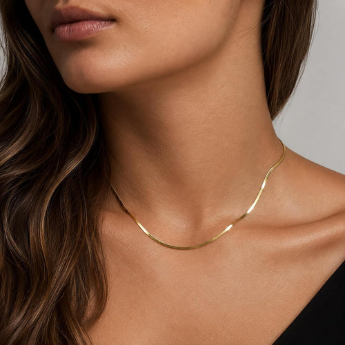 14K Gold Silver Plated Herringbone Necklace for Women, Non-Tarnish