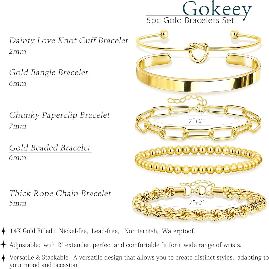 Gold Bracelets Set for Women, 14K Gold Plated, Sterling Silver – view 3