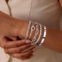 将图片加载到图库查看器，Sterling Silver Cuff Bangle Bracelet Set for Women , S925 Silver Chunky Cuban Link – view 3