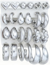 Load image into Gallery viewer, 12 Pairs Chunky Silver Hoop Earrings for Women Trendy, Silver Plated Lightweight Thick Open Twisted Stack, Non Tarnish Huggie Hoops Earring Set