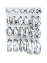 Load image into Gallery viewer, 12 Pairs Chunky Silver Hoop Earrings for Women Trendy, Silver Plated Lightweight Thick Open Twisted Stack, Non Tarnish Huggie Hoops Earring Set