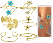 将图片加载到图库查看器，Boho Gold Arm Cuffs — 6 Piece Set, Adjustable Armlets