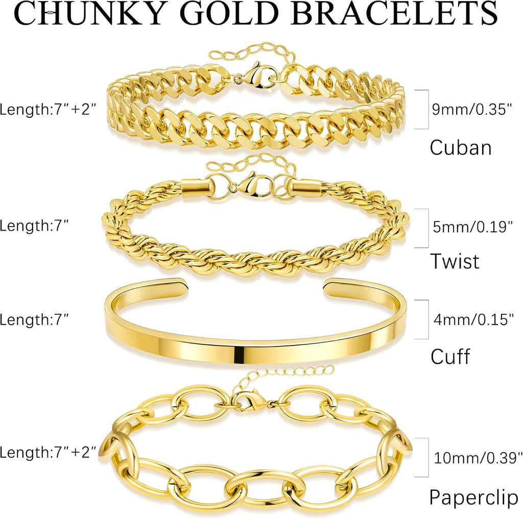 Chunky Gold Bracelet Stack — 14K Plated, Waterproof