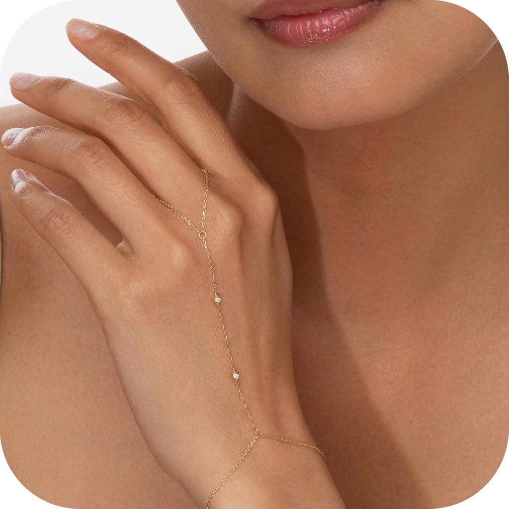 Dainty CZ Hand Chain Bracelet — 14K Gold Plated